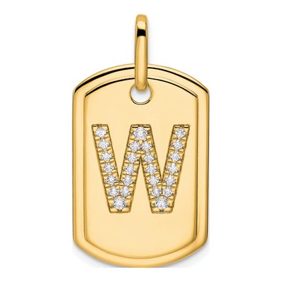 14K Yellow Gold 0.29 ct tw Diamond Dog Tag Initial W Charm