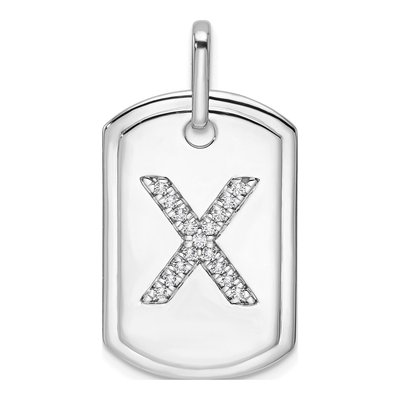 14K White Gold 1/6 ct tw Diamond Dog Tag Initial X Charm