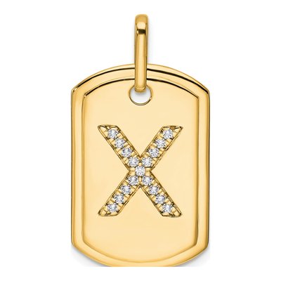 14K Yellow Gold 1/6 ct tw Diamond Dog Tag Initial X Charm