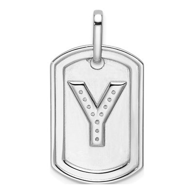 14K White Gold 1/7 ct tw Diamond Dog Tag Initial Y Charm – view 4