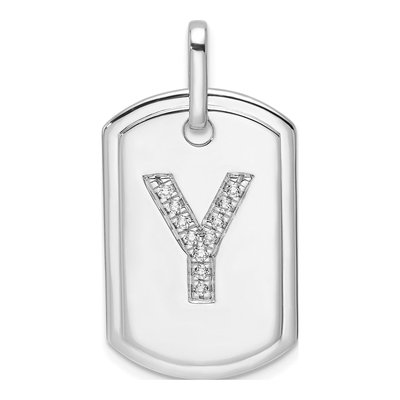 14K White Gold 1/7 ct tw Diamond Dog Tag Initial Y Charm