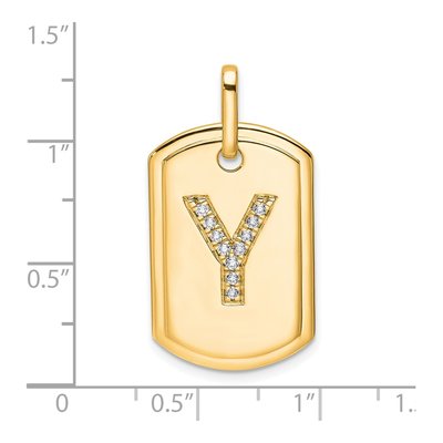 14K Yellow Gold 1/7 ct tw Diamond Dog Tag Initial Y Charm – view 2