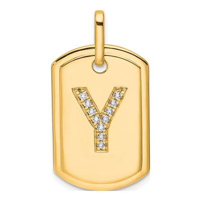 14K Yellow Gold 1/7 ct tw Diamond Dog Tag Initial Y Charm