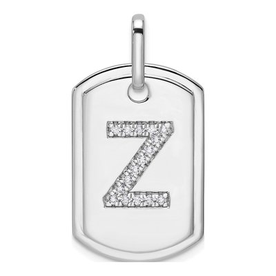 14K White Gold 1/6 ct tw Diamond Dog Tag Initial Z Charm