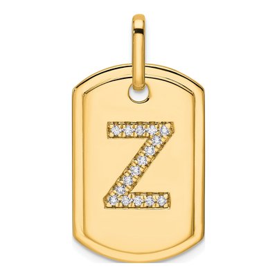 14K Yellow Gold 1/6 ct tw Diamond Dog Tag Initial Z Charm