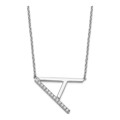 14K White Gold 1/7 ct tw Sideways Diamond Initial A Necklace