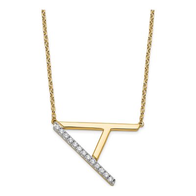 14K Yellow Gold 1/7 ct tw Diamond Initial A Necklace
