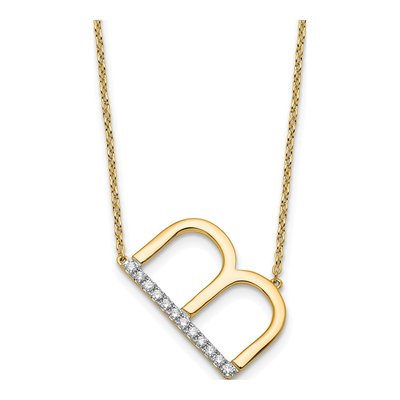 14K Yellow Gold 1/7 ct tw Diamond Initial B Necklace