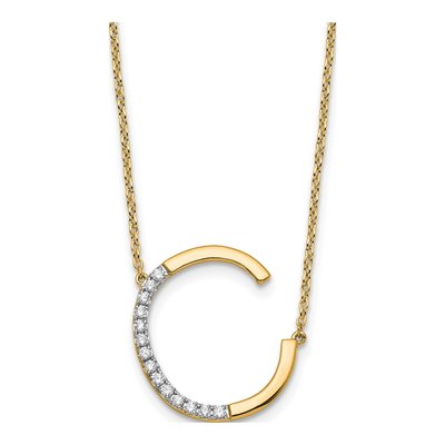 14K Yellow Gold Diamond Initial C Necklace, 18 in