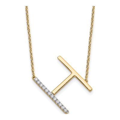 14K Yellow Gold 1/7 ct tw Diamond Initial H Necklace