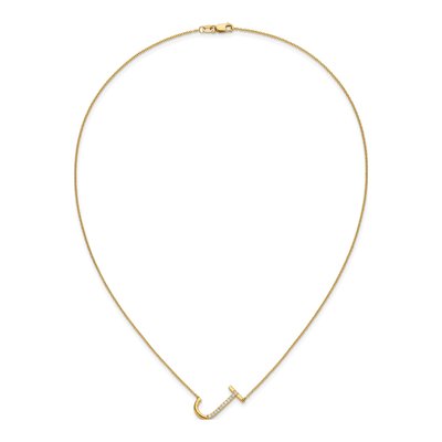 14K Yellow Gold 1/8 ct tw Diamond Initial J Necklace – view 6