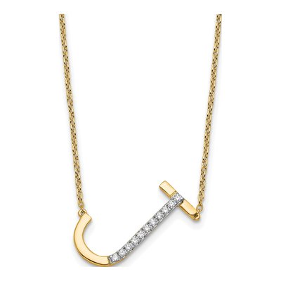 14K Yellow Gold 1/8 ct tw Diamond Initial J Necklace