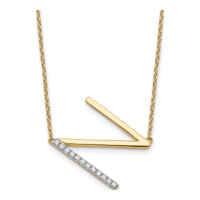 14K Yellow Gold 1/7 ct tw Diamond Initial N Necklace