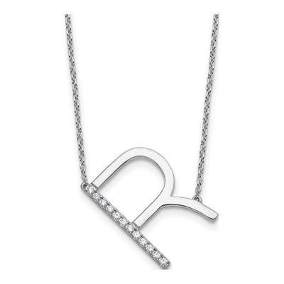 14K White Gold 1/7 ct tw Diamond Initial R Necklace