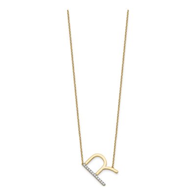 14K Yellow Gold 1/7 ct tw Diamond Initial R Necklace – view 2