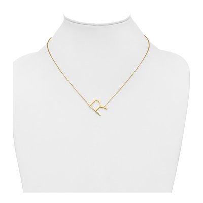 14K Yellow Gold 1/7 ct tw Diamond Initial R Necklace – view 4