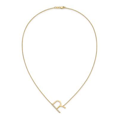 14K Yellow Gold 1/7 ct tw Diamond Initial R Necklace – view 5