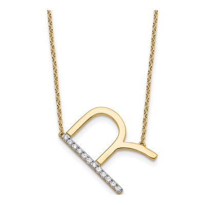 14K Yellow Gold 1/7 ct tw Diamond Initial R Necklace