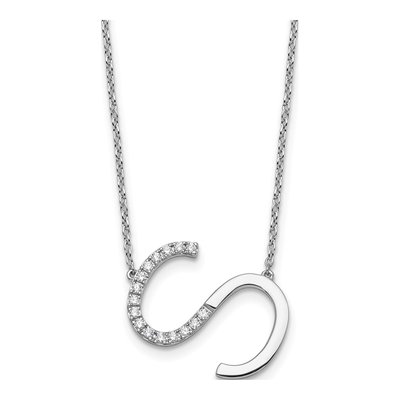 14K White Gold 1/5 ct tw Diamond Initial S Necklace