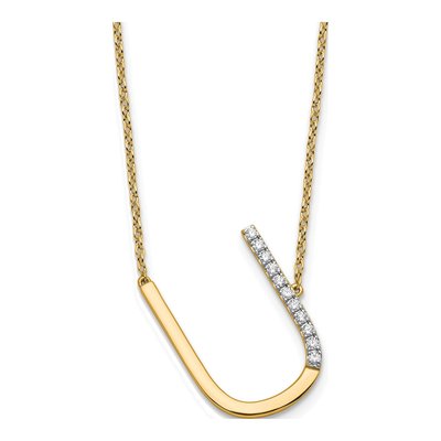 14K Yellow Gold 1/8 ct tw Diamond Initial U Necklace