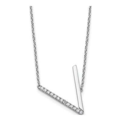 14K White Gold 1/7 ct tw Diamond Initial V Necklace
