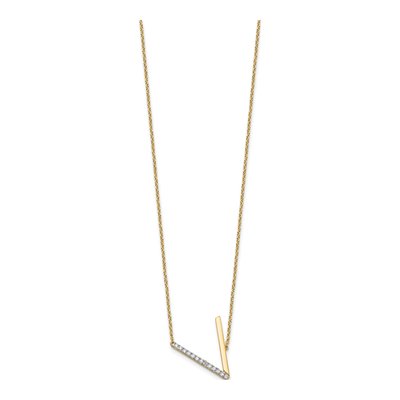 14K Yellow Gold 1/7 ct tw Diamond Initial V Necklace – view 2