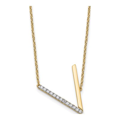 14K Yellow Gold 1/7 ct tw Diamond Initial V Necklace