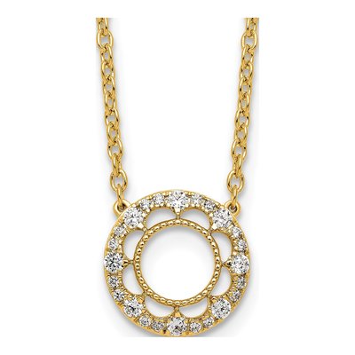 14K Yellow Gold 1/4 ct tw Diamond Floral Circle Necklace