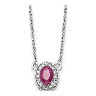 14K White Gold 1/15 ct tw Ruby & Diamond Halo Necklace