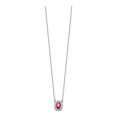 14K White Gold 1/10 ct tw Ruby & Diamond Oval Halo Necklace – view 3