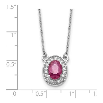 14K White Gold 1/10 ct tw Ruby & Diamond Oval Halo Necklace – view 4
