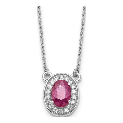14K White Gold 1/10 ct tw Ruby & Diamond Oval Halo Necklace