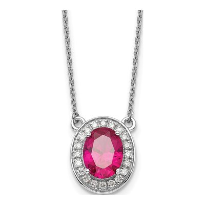 14K White Gold 1/5 ct tw Ruby & Diamond Halo Necklace