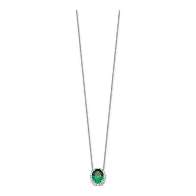 14K White Gold 1/7 ct tw Lab-Created Emerald & Diamond Oval Halo Necklace – view 3