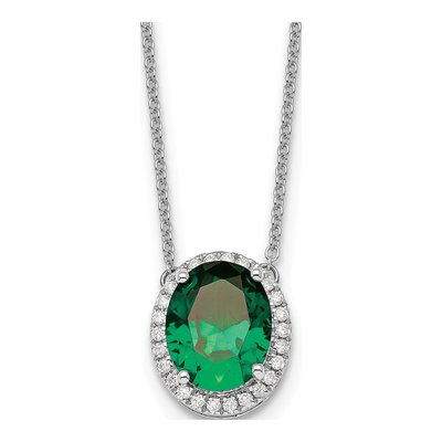 14K White Gold 1/7 ct tw Lab-Created Emerald & Diamond Oval Halo Necklace