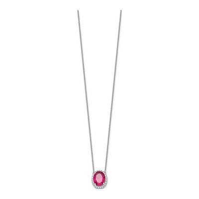 14K White Gold 1/7 ct tw Lab-Created Ruby & Diamond Halo Necklace – view 2