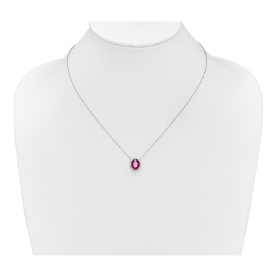 14K White Gold 1/7 ct tw Lab-Created Ruby & Diamond Halo Necklace – view 3