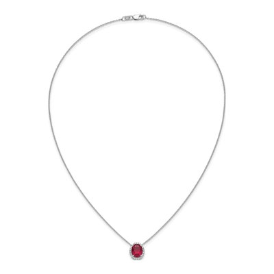 14K White Gold 1/7 ct tw Lab-Created Ruby & Diamond Halo Necklace – view 4