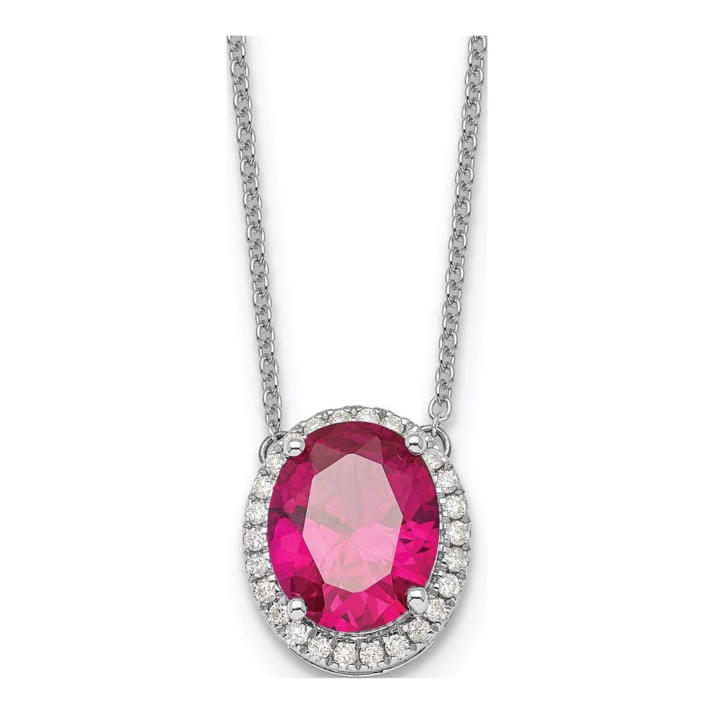 14K White Gold 1/7 ct tw Lab-Created Ruby & Diamond Halo Necklace