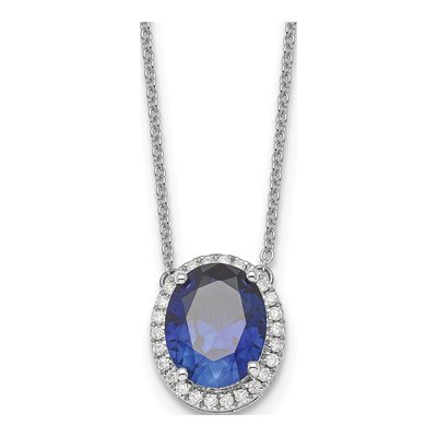14K White Gold 1/7 ct tw Lab-Created Sapphire & Diamond Halo Necklace