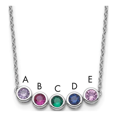 14K White Gold 5-Stone Family Birthstone Necklace