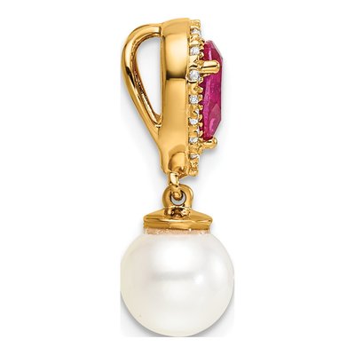 14K Yellow Gold Pearl, Ruby & Diamond Slide Pendant – view 2