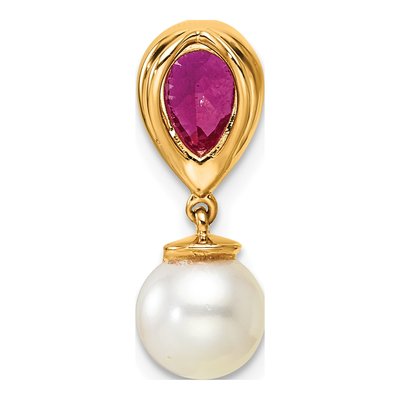 14K Yellow Gold Pearl, Ruby & Diamond Slide Pendant – view 3