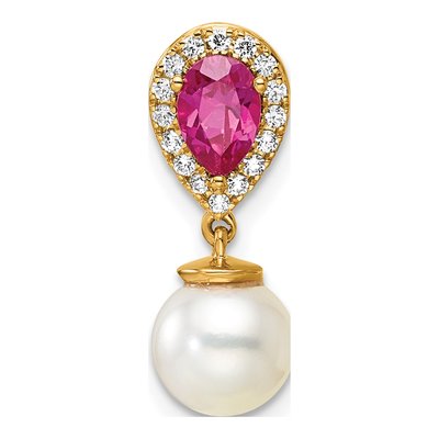 14K Yellow Gold Pearl, Ruby & Diamond Slide Pendant