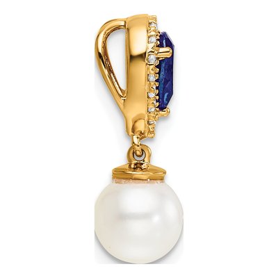 14K Yellow Gold 1/10 ct tw Freshwater Cultured Pearl & Sapphire Slide Pendant – view 2