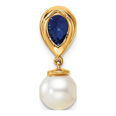 14K Yellow Gold 1/10 ct tw Freshwater Cultured Pearl & Sapphire Slide Pendant – view 3