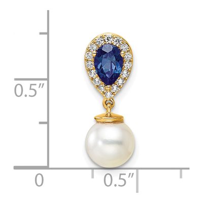 14K Yellow Gold 1/10 ct tw Freshwater Cultured Pearl & Sapphire Slide Pendant – view 4