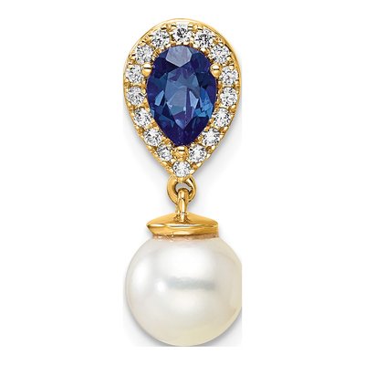 14K Yellow Gold 1/10 ct tw Freshwater Cultured Pearl & Sapphire Slide Pendant