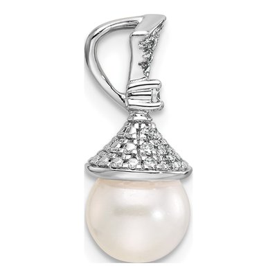 14K White Gold 1/8 ct tw Freshwater Cultured Pearl & Diamond Slide Pendant – view 2