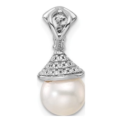 14K White Gold 1/8 ct tw Freshwater Cultured Pearl & Diamond Slide Pendant – view 3